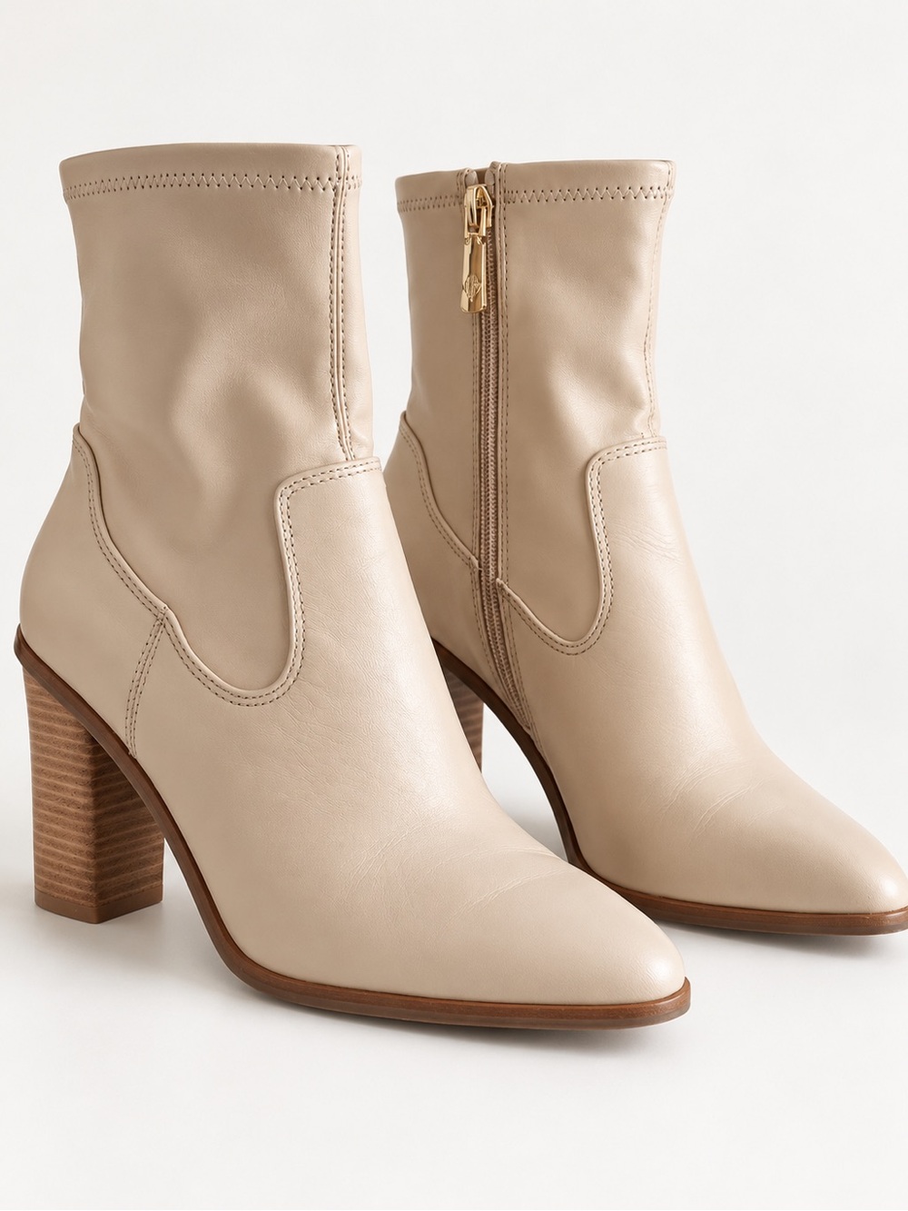 ALDO Cream Beige Ankle Booties Pointed Toe Block Heel